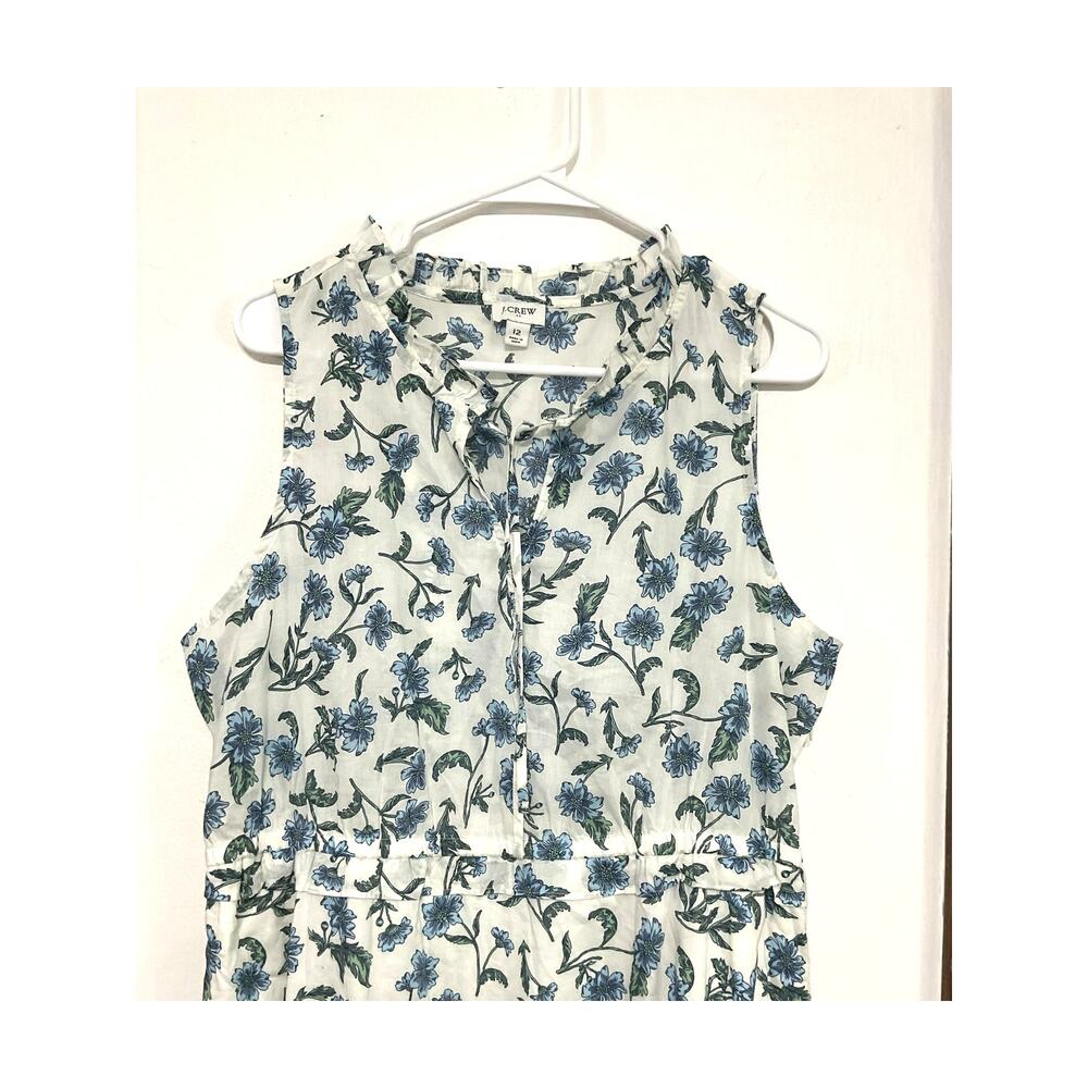 J.Crew Blue Floral Cotton Sleeveless Tiered Midi Dress Tie Front Size 12 Medium - Picture 5 of 6